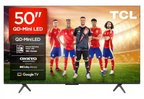 TCL 50Q6C Televisor 50 Pulgadas QD-Mini LED 4K Smart TV, 1000 nits, 144Hz Motion Clarity Pro, Onkyo 2.1, Game Master, FreeSync, Google TV, Dolby Vision IQ y Atmos