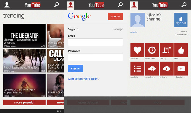 YouTube en Windows Phone