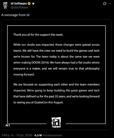 Los creadores de DOOM rompen su silencio ante los despidos masivos y reivindican que aún son capaces de ser los mejores en lo suyo