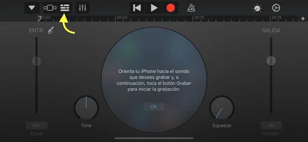 Captura de pantalla de la interfaz de GarageBand