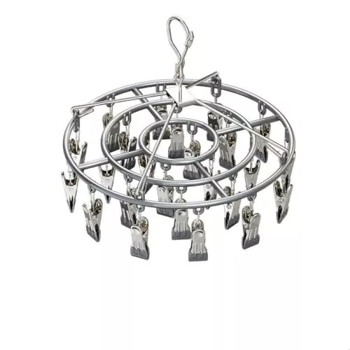 YHESUBZ Tendedero Inoxidable, Rejilla de Secado para Colgar Tenderetes de Ropa, Acero Inoxidable, Diseño Silicona Antiviento con 24 Clips, Secador para Calcetines Lencería, para Ropa Interior,Gris