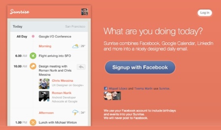 Sunrise, un correo al día con nuestros datos de Facebook, LinkedIn y Google Calendar organizados