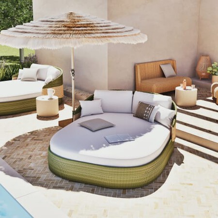 Tumbona Doble Profesional En Resina Reciclada Tejida Verde Y Beige Y Cojines En Poliester Reciclado Crudo 1000 1 4 246127 3