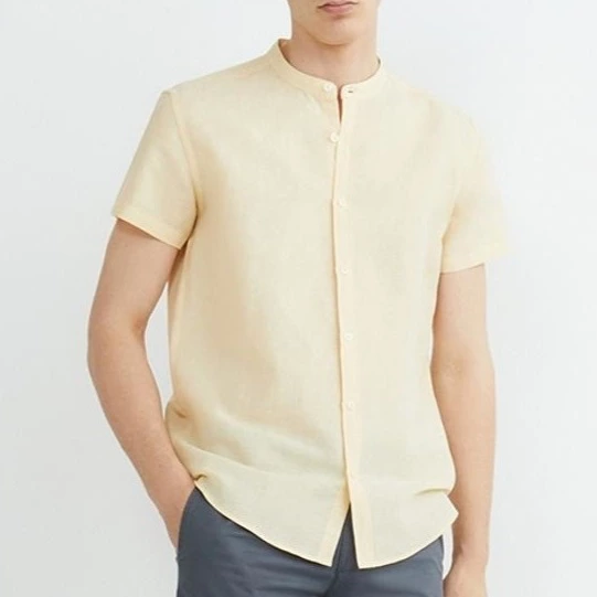 Unit Camisa de hombre de manga corta de hombre de lino y algodón