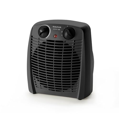 Taurus – Calefactor New Gobi,2000W,2 niveles de calor,Función ventilador,Termostato regulable,Protección térmica,Piloto luminoso,Asa de transporte,Negro