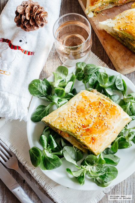 Hojaldre de salmón al pesto. Receta para Navidad