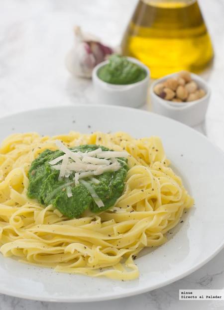 Pesto de espinacas y avellanas. Receta