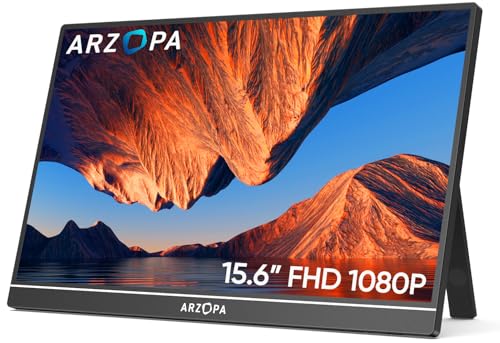 ARZOPA Monitor portátil, Monitor Portátil IPS FHD de 15,6" 1920 × 1080 con Soporte, Segunda Pantalla Ultradelgada para Computadora Portátil/PC/Mac/PS3/4/5/Xbox - A1