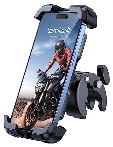 Lamicall Soporte Móvil Bicicleta, Soporte Móvil Moto - 360°Rotación, Liberación con un Botón, Soporte Teléfono Bici para iPhone 17 16 15 14 13 Pro MAX/Plus/Mini, Samsung, Huawei, 4.7-6.8” Smartphone