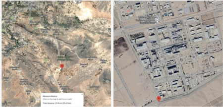 Os destroços geolocalizados dos C-130, que aparentemente utilizaram a pista de pouso agrícola (32.223369, 51.897678), estão localizados do outro lado de uma montanha, a cerca de 35 km da instalação nuclear de Isfahan, onde supostamente é armazenado o urânio enriquecido quase de grau bélico do Irã.