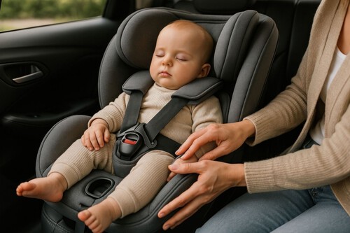 Bebé dormido en la silla del coche