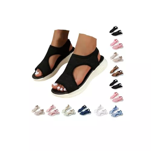 riou Sandalias Ortopedicas Mujer Verano Ligero Casual Zapatos Deportivas con Punta Abierta Sandalia de Punto para Caminar Senderismo Vacaciones Zapatillas Fascitis Plantar 36
