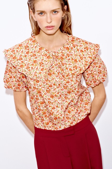 Blusa Flores Cuello Primavera Zara Bonita Elegante Dulce Coquette