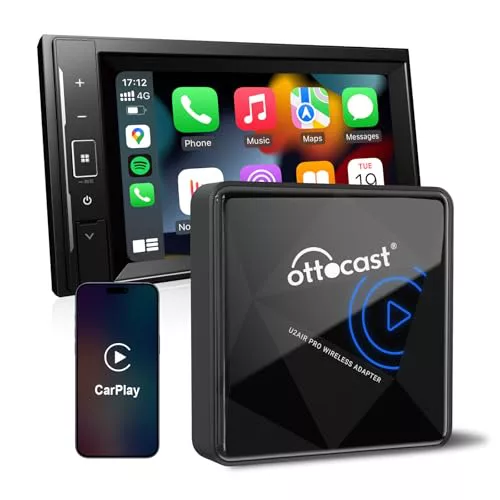 OTTOCAST U2Air Pro Adaptador Wireless CarPlay, Conexión Bluetooth & Wi-Fi Sin Problemas, Compatible con iOS 11+, Funciona con Vehículos CarPlay por Cable a Partir de 2016
