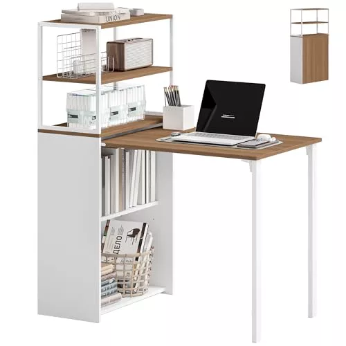 HOMCOM Escritorio Plegable con Estantería Estudio 105x60x127 cm Natural