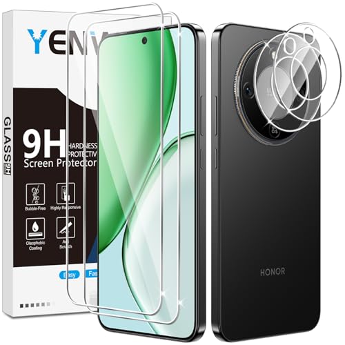 Yenwen Protector de Pantalla para Honor Magic 8 Lite 5G, 2 Piezas Cristal Templado con 2 Piezas Protector de Lente de Cámara para Honor Magic8 Lite, 9H Dureza Ultra Resistente Vidrio Templado