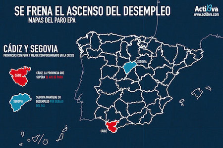 Segovia y Cádiz, cara cruz en los datos de empleo de la EPA (mapas del paro por provincias)