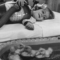 Esta fotografía fue publicada por LIFE Magazine en la década de 1950. Era parte de un reportaje sobre cómo los animales ayudaban a niños hospitalizados  