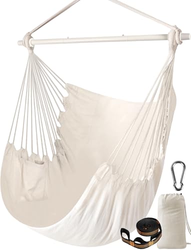 Chihee Columpios Silla Hamaca Fuerte Metal Plegable Barra separadora Portátil Silla Colgante Máximo 227KG Asiento cómodo Patio Césped Silla Mezcla de algodón para Comodidad Superior Durabilidad