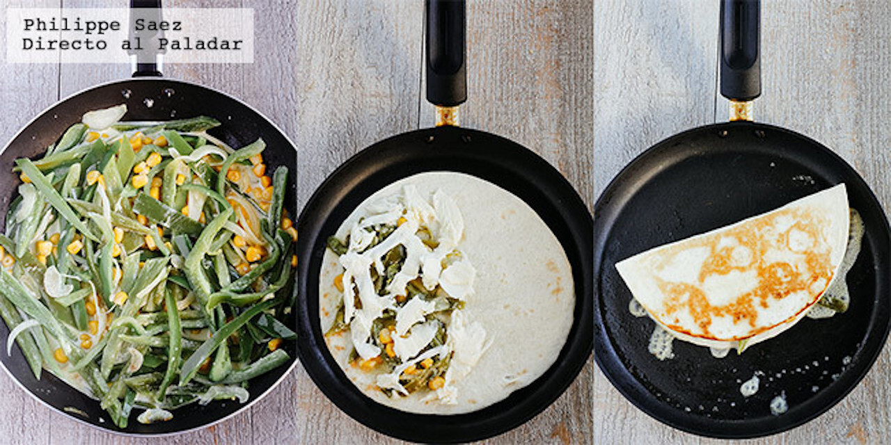 Quesadillas de rajas con crema y queso. Receta fácil de desayuno