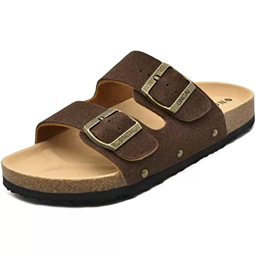 ONCAI Sandalias de Pala Mujer con Ajustable Buckle Corcho Zapatillas de Moda de Verano Mules Planas Zuecos Marrón Tamaño 38