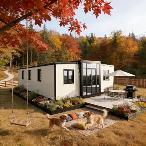 Casa pequeña plegable expandible para 4 estaciones, contenedor modular prefabricado para el hogar, unidad de estar aislada para vacaciones, glamping, uso familiar o negocios de alquiler