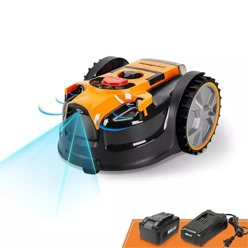 Lawnmaster OcuMow™ VBRM16 Robot cortacésped sin Cable perimetral, Corta de 100 a 150 m² de césped con una bateria Completamente cargada,Evitaciόn obstáculos, bajo Nivel de Ruido