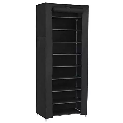 SONGMICS Zapatero de Tela de 10 Niveles, Zapatero con Funda Exterior de Tela 28 x 58 x 160 cm, para Zapatillas de Deporte, Tacones,Zapatillas, Marco de Metal, Negro RXJ10H