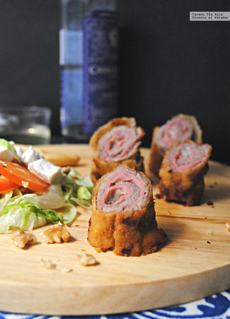 Flamenquines de ternera, jamón cocido y gorgonzola. Receta