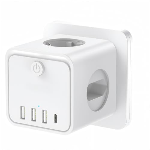 7en 1 Ladrón Múltiples Tomas USB,Ladron Enchufes Múltiple con 2 Europea y 1 Toma Schuko CA Regleta