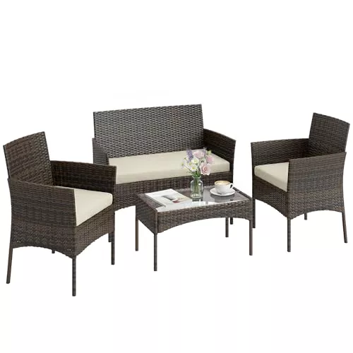 Outsunny Conjunto Jardín Exterior de Ratán con Cojines 