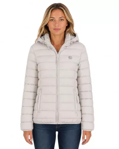 Geographical Norway Atikotal Lady chaqueta acolchada mujer con capucha cierre cremallera bolsillos laterales parche pecho manga estilo casual urbano invierno ligero resistente (Gris claro XXL)