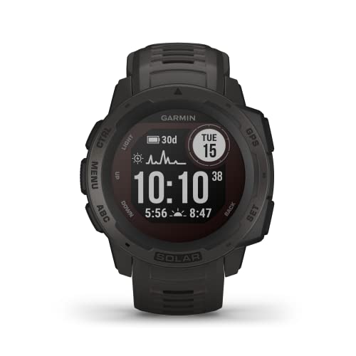 Garmin Instinct Solar, Reloj inteligente con GPS resistente al agua, función de carga solar, funciones deportivas, pulsioximetría y notificaciones del smartphone, Grafito