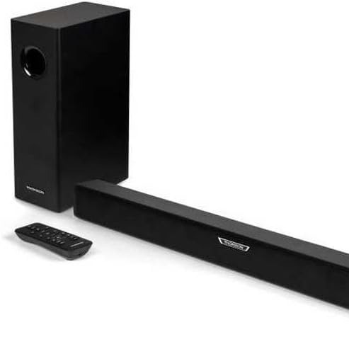 Barra de Sonido Thomson SB350BTS, 2.1 Canales, Potencia 300W, Bluettoth 5.0, Subwoofer con cable - Negro
