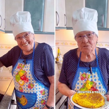 Julia, abuela cocinera, sobre su receta de tortilla de patatas: "Cuando ya están pochadas las picoteo con la cuchara de madera para deshacerlas"