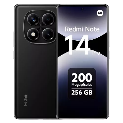 XIAOMI Redmi Note 14 Pro - Smartphone de 8+256GB, Pantalla de 6.67" AMOLED FHD+ 120Hz, MediaTek Helio G100-Ultra, cámara de 200MP, TurboCharge 45W, 5500 mAh, Cargador no Incluido, Negro (Versión ES)
