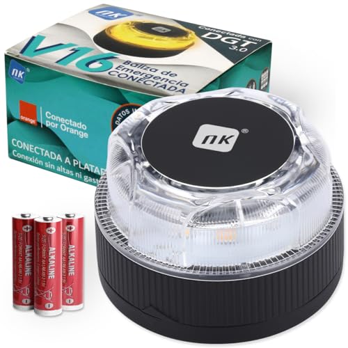 NK Baliza de Emergencia V16 con Geolocalización y Conexión DGT 3.0 – Uso Obligatorio desde Enero 2026, Señal LED Homologada para Coche, Alcance 1km, Resistente al Agua, Datos Incluidos hasta 2038