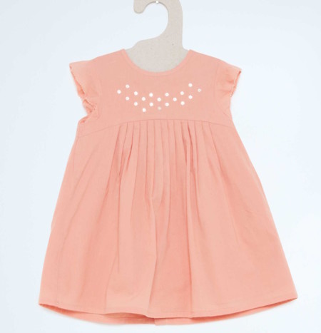 Vestido De Algodon De Manga Corta Con Bordados En El Pecho Rosa Antiguo Bebe Nina Tr554 2 Zc1