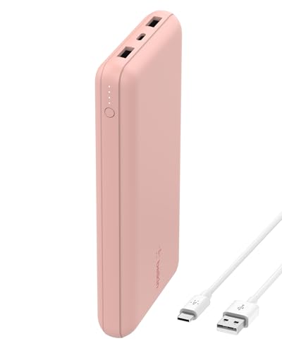 Belkin Cargador USB-C Portátil de 20 000 mAH, Batería Externa 20K con Puerto USB-C de Salida/Entrada, 2 Puertos USB-A y Cable USB-C a USB-A para iPhone, Galaxy y Otros – Oro Rosa