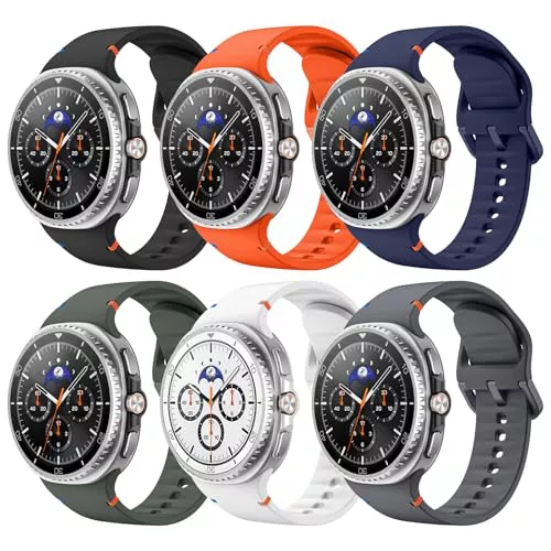 Astorgos Pack de 6 Correas Deportivas Compatible con Samsung Galaxy Watch 8 40mm 44mm/Galaxy Watch 8 Classic 46mm, Pulsera de Silicona Suave para Hombre Mujer, M/L, Multicolor A