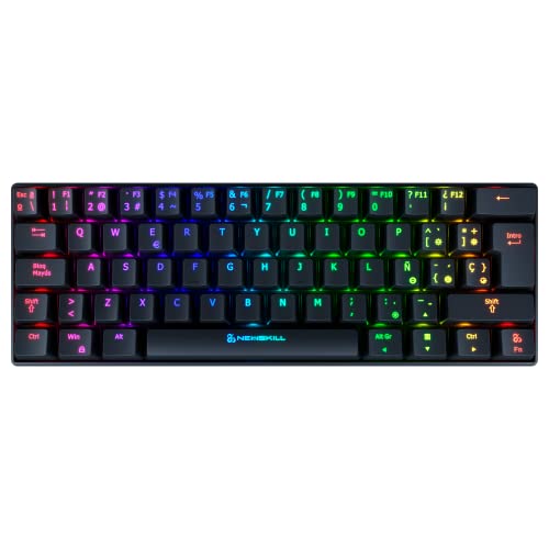 Newskill Pyros Teclado Inalámbrico Gaming, Bluetooth/USB-C, 60%, Antighosting, Teclas Macro Progamables, RGB, Switch Outemu Red, Layout Español, Compatible con Windows/Mac/IOS/Android, Negro