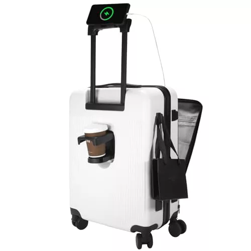 HUIDA TECH Maleta de Mano de 20 Pulgadas con Compartimento para Laptop, Maletas Ligeras, Carcasa rígida y Cerradura TSA, Equipaje de Cabina con Ruedas giratorias, Carga USB y portavasos