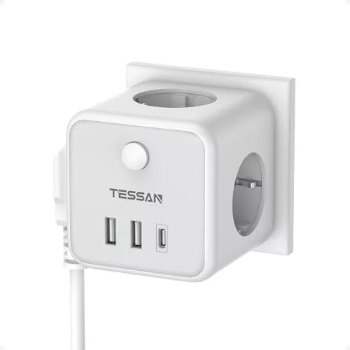 TESSAN Ladron Enchufes con USB C, 6 en 1 Cubo