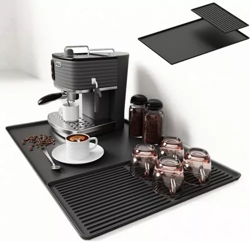 IYYI Alfombrilla de Silicona para cafeteras Alfombrilla de Secado Antideslizante 2 en 1 y Protector de encimera Resistente al Calor para cafeteras, escurreplatos (Negro)