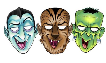 Máscaras de Halloween para imprimir: Drácula, el Hombre Lobo y Frankenstein