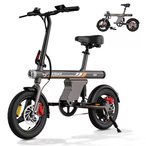 GEBIKE Bicicleta Eléctrica Plegable 14‘’, para Adultos, Motor 250W, Batería 36V 13,5Ah, Autonomía 70 km, Frenos de Disco Dobles, Monomarcha, Compacta y Ligera, Ebike Urbana para Commuters - Gris