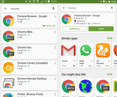 現在の検索 (左) と新しい検索 (右)