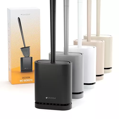SAVEGA Escobilla WC Silicona con Cabezal Flexible – Escobillero de Pared sin Taladro - Escobilla Baño Silicona con Diseño Discreto