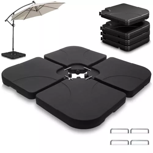 VOUNOT® Base para Sombrilla de 4 Piezas, HDPE Pie Soporte Parasol o Paraguas, llenar con Arena o Agua 60 kg, para Jardín Patio Terraza, Negro