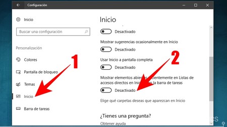 Desactivar Elementos Abiertos Recientemente